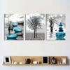 Modern Black and White Landscape Canvas Painting Blue Zen Stone Posters and Prints, Tree Art for Living Room Decoration Unframed