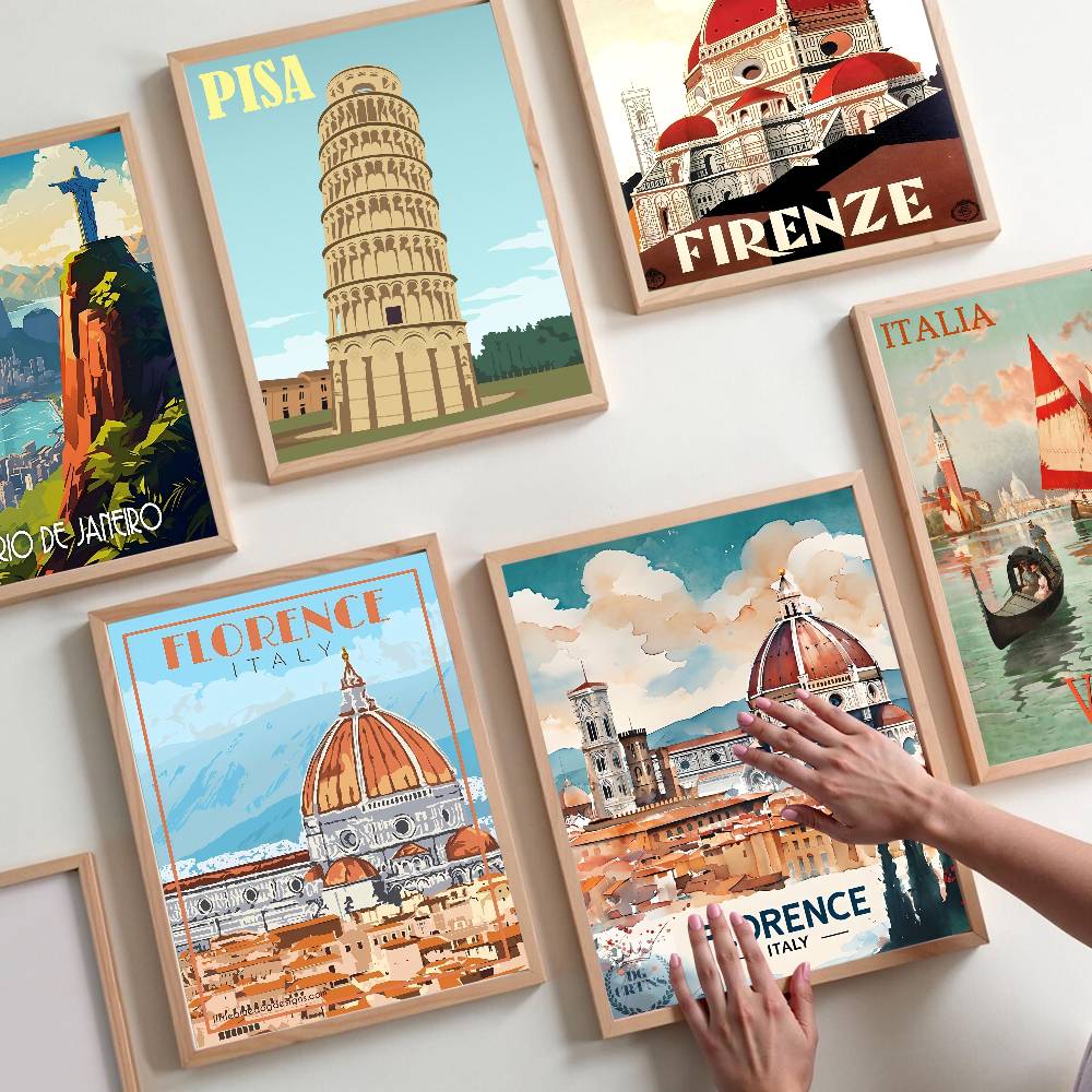 Florence Italy Print Europe Travei Anime Posters Sticky Whitepaper Sticker Diy Room Bar Cafe Kawaii Room Decor