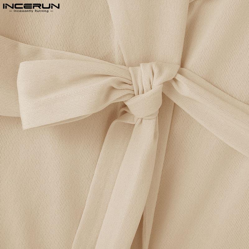 INCERUN Мужские весенние свободные топы с длинным рукавом и перекрестными лацканами