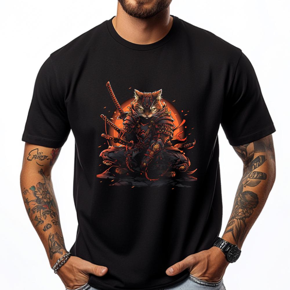 Cat Samurai Ninja Cat Samurai Art Ukiyo E Camisas Basicas Hombre T Shirt Men Black Graphic T Shirts Men's Clothing Printed - ...