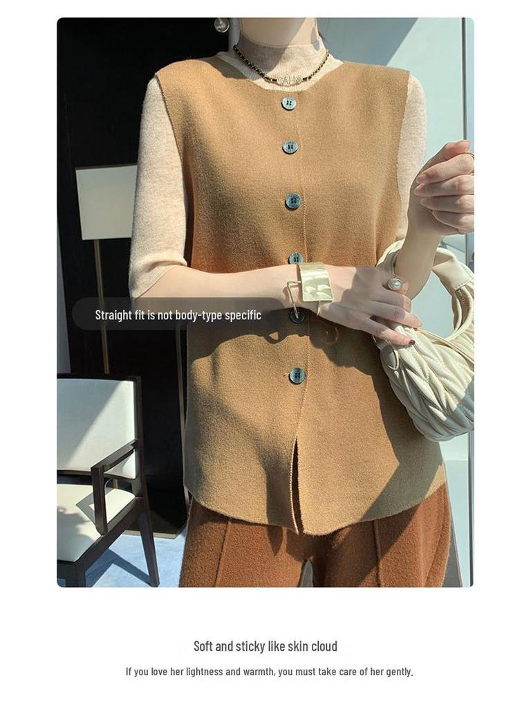 Women's Loose Fit Merino Wool Knit Sleeveless Vest Cardigan - Spring/Summer