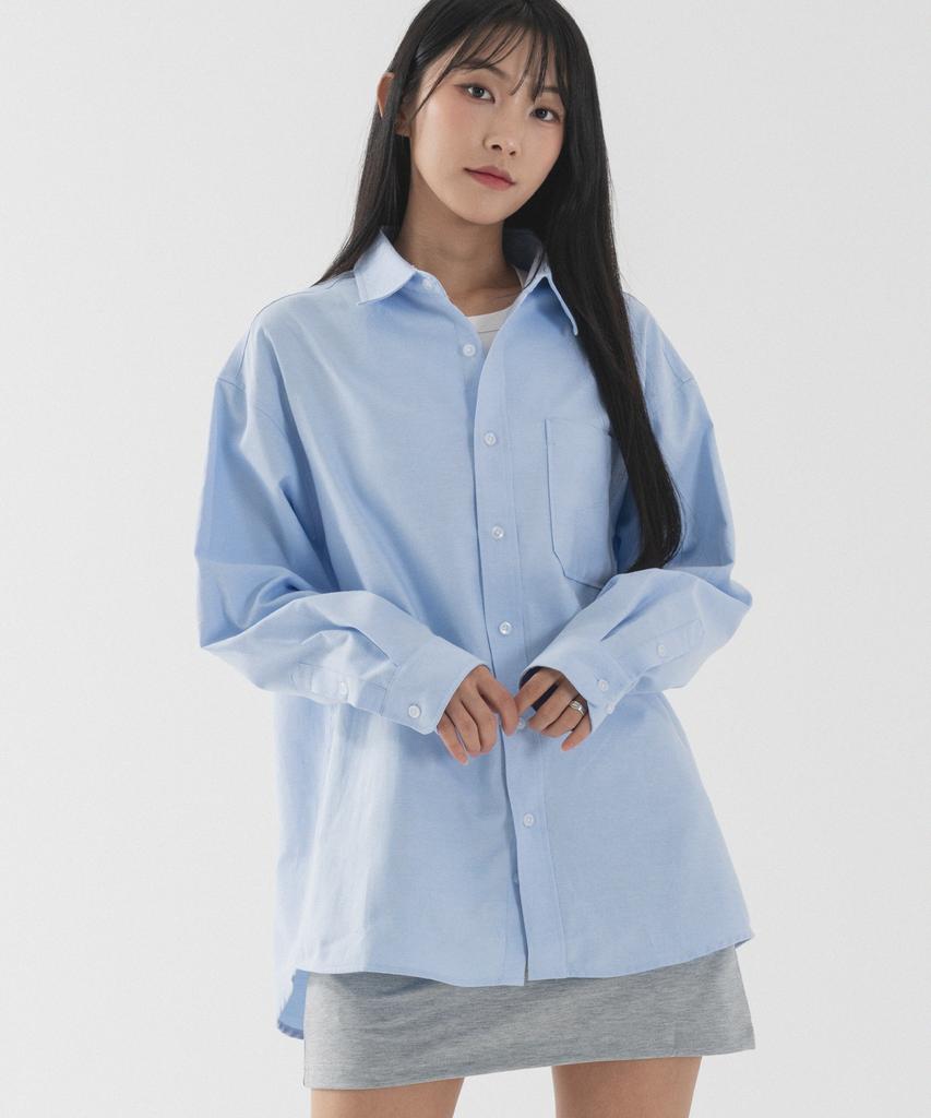 PIANER Solid Oversized Oxford Shirt (Sky Blue)