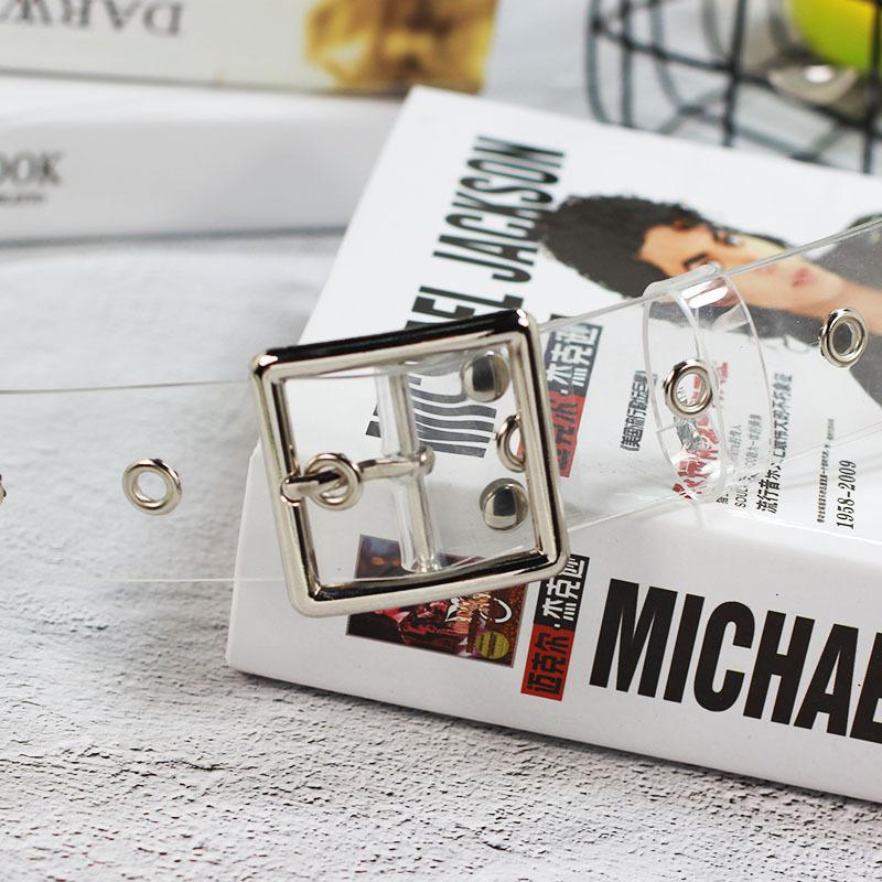 Fashion All-Match Resin Plastic Fully Transparent Belt Circle Buckle Porous Women's Belt Jeans Students'