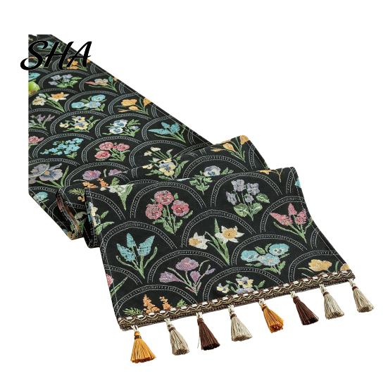Elegant Dining Table Runner Jacquard Floral Runner, Vintage with Tassel Edges, Classic Style Farmhouse for Wedding Baby Shower Decor Charming