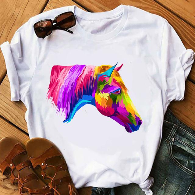 Женская футболка с принтом головы лошади, эстетическая художественная футболка, женская летняя повседневная футболка Harajuku, уличная одежда с коротким рукавом, футболка