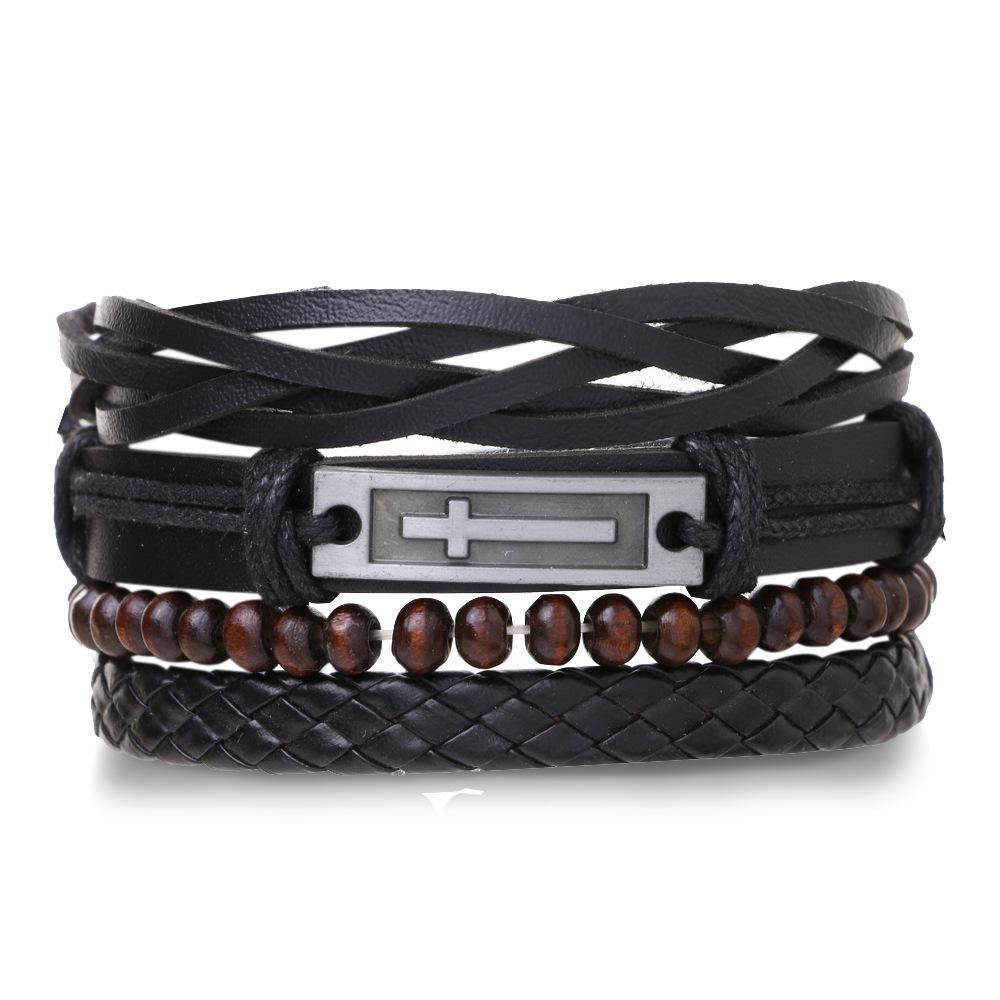 4pcs Casual Vintage Leather Adjustable Bracelet Set, Suitable For Men's Daily Wear, Birthday, Party, Date, Gift