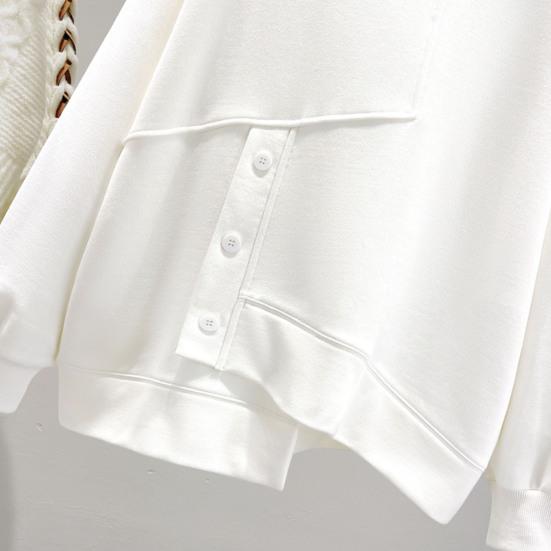 Женский однотонный свитшот с половиной рукавом, нерегулярный высокий воротник, длинный пуловер с подолом, топы с декором на пуговицах, уличная одежда