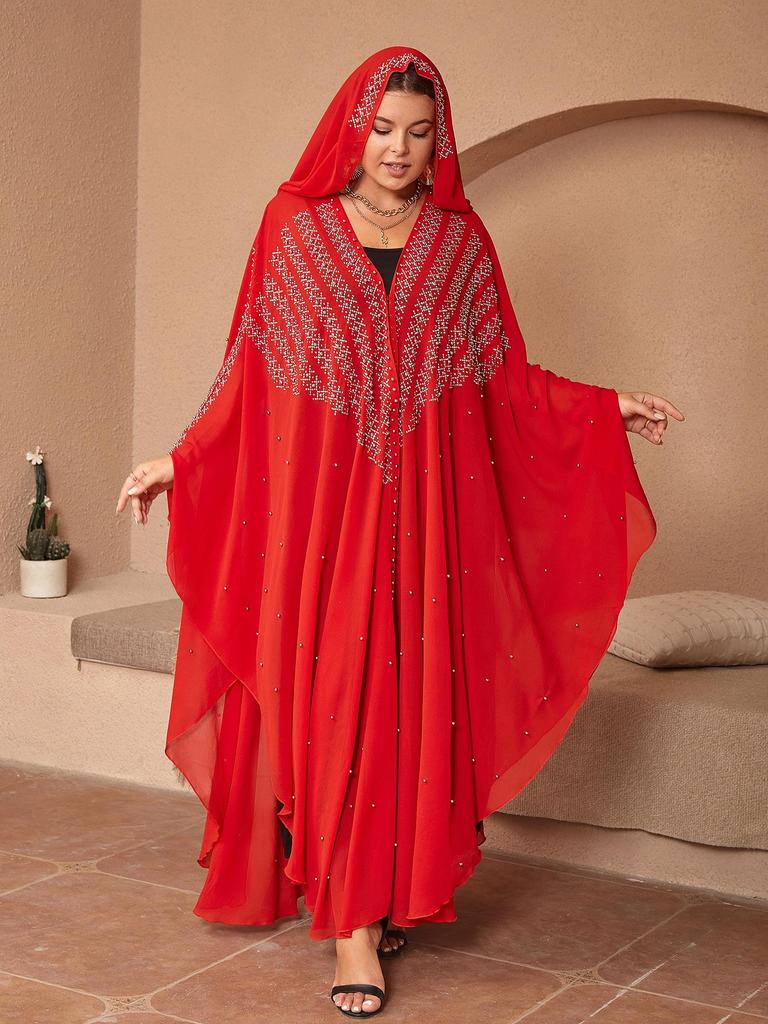 Платье большого размера со стразами и рукавами «летучая мышь» с платком на голове — женское платье в стиле Ближнего Востока и Дубая