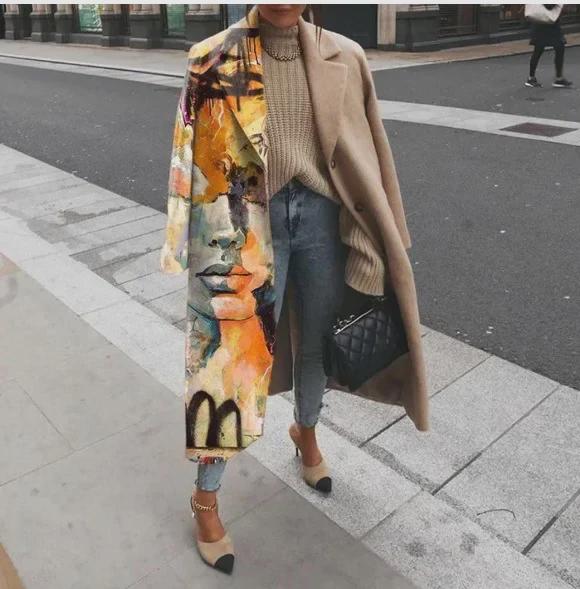 Женское длинное шерстяное пальто с принтом в европейском и американском стиле осень/зима 2024 года