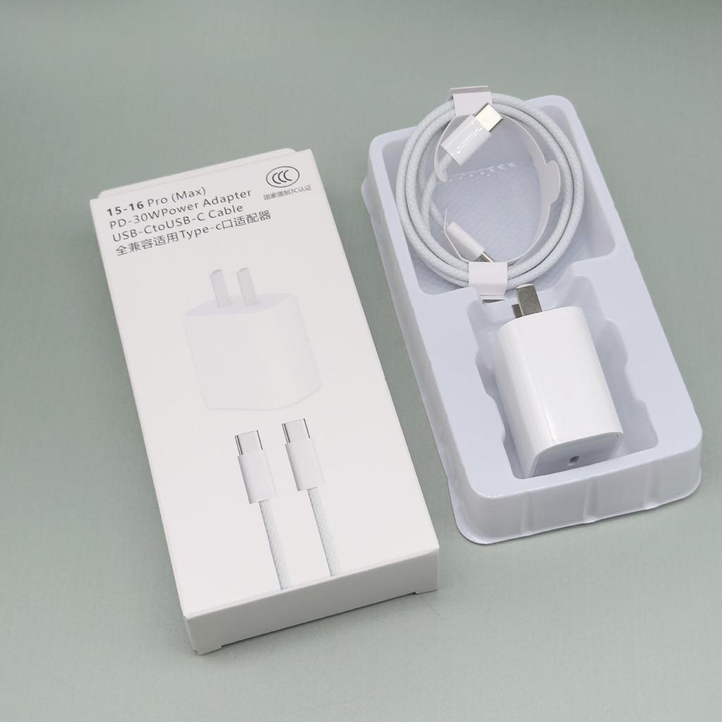 Набор для быстрой зарядки PD30W для Apple 14/15/17 – Зарядное устройство с сертификатом 3C и плетеным кабелем
