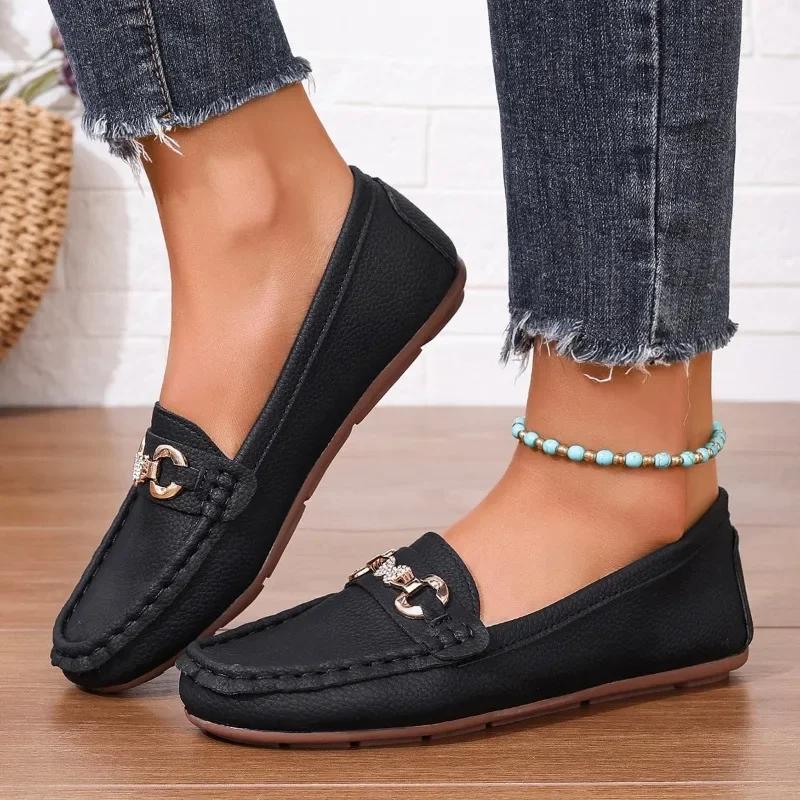 Spring Autumn Solid Color Women's Flat Shoe Fashionable Round Toe Low Heel Casual Large Size Slip-on Women's Flat Shoes