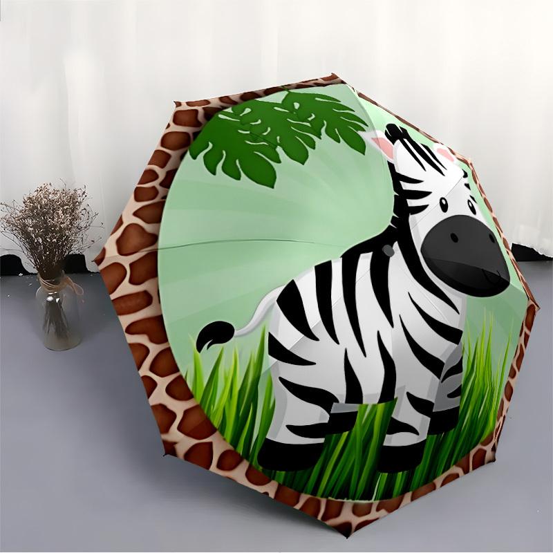 1pc Zebra Print Auto-Fold Umbrella with One-Touch Open/Close - 8 Reinforced Ribs for Windproof Stability, yy251118263