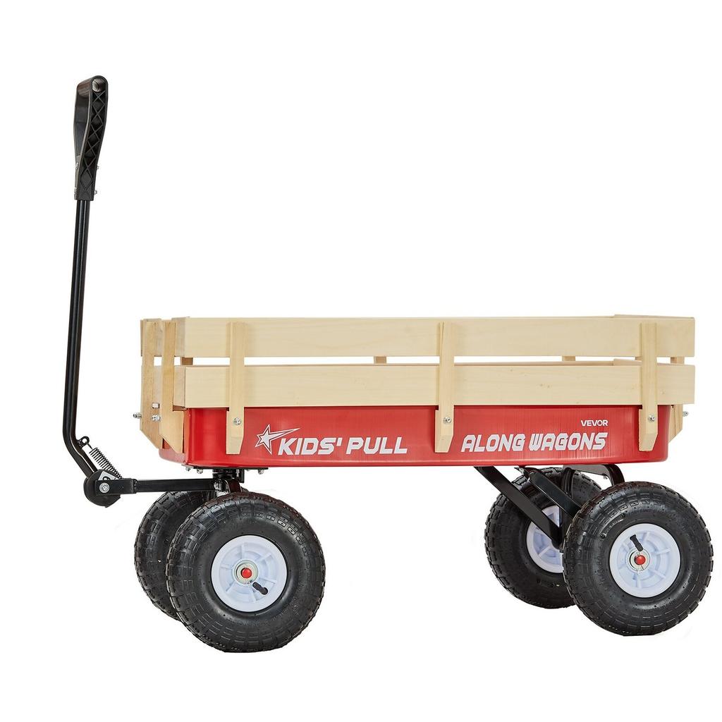 Pull-Along Wagon for Kids, 101cm Toddler Wagons with Wooden Panels & Handle, Supports up to 150kg, All-Terrain Utility Wagon Cart Birthday Present for