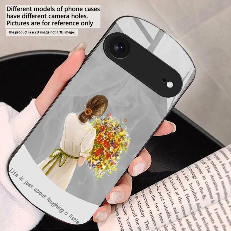Девушка с цветами Для iPhone 17 16 15 14 13 Plus 12 mini 11 Pro Max XR Xs Max X 7 8 6S 22 20 Эллиптический стеклянный чехол для телефона