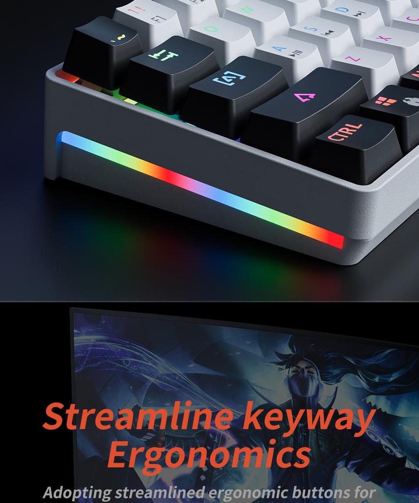 Механическая клавиатура MK61 USB Gaming с красным переключателем и RGB-подсветкой, с возможностью горячей замены, 61 клавиша, проводная, съемный кабель