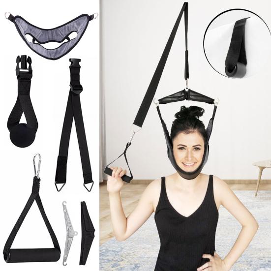 Устройство для вытяжения шейного отдела позвоночника, регулируемое, из искусственной кожи, с креплением на дверь, портативный пояс для вытяжения для облегчения боли в шее и снятия мышечного напряжения