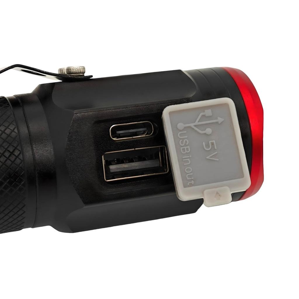 Фонарик 3x LED с магнитом, 900 лм, USB C, 5 режимов работы