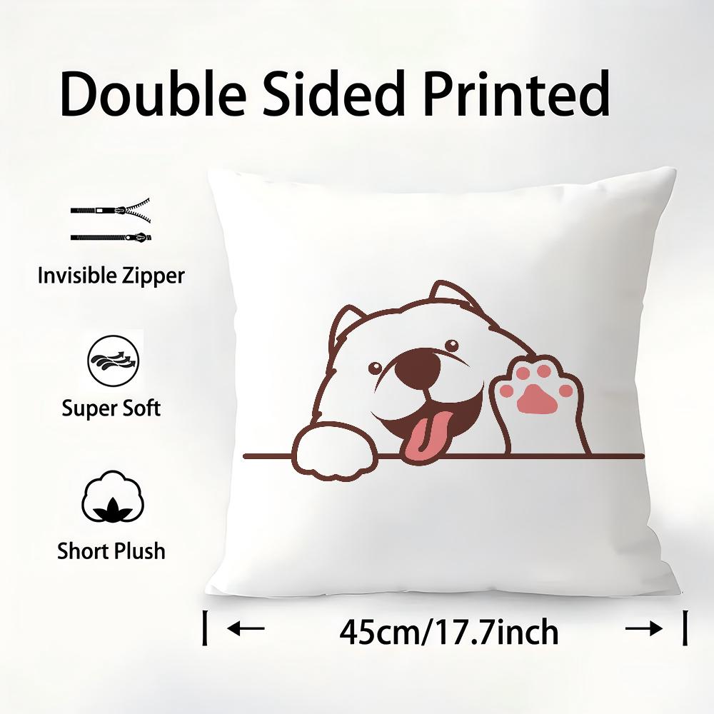 Cute Dog Waving Paw Pillow Case Sofa Decorative Home Double-sided Printing Short Plush Cushion Cover Throw Pillow Cover Gifts