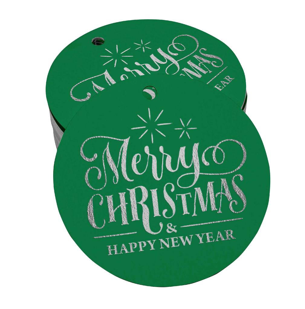 Inkdotpot Pack Of 100 Real Gold Foil Paper Tags Merry Christmas & Happy New Year Text Favor Hang