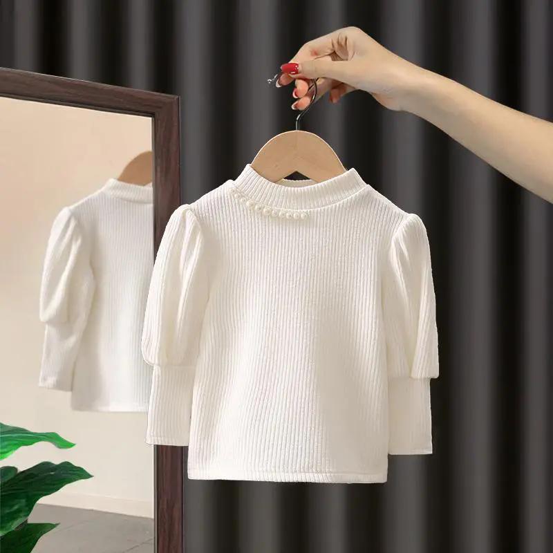 Girls' Base Shirt Children's T-shirt Knitted Long Sleeve Top Spring Wear