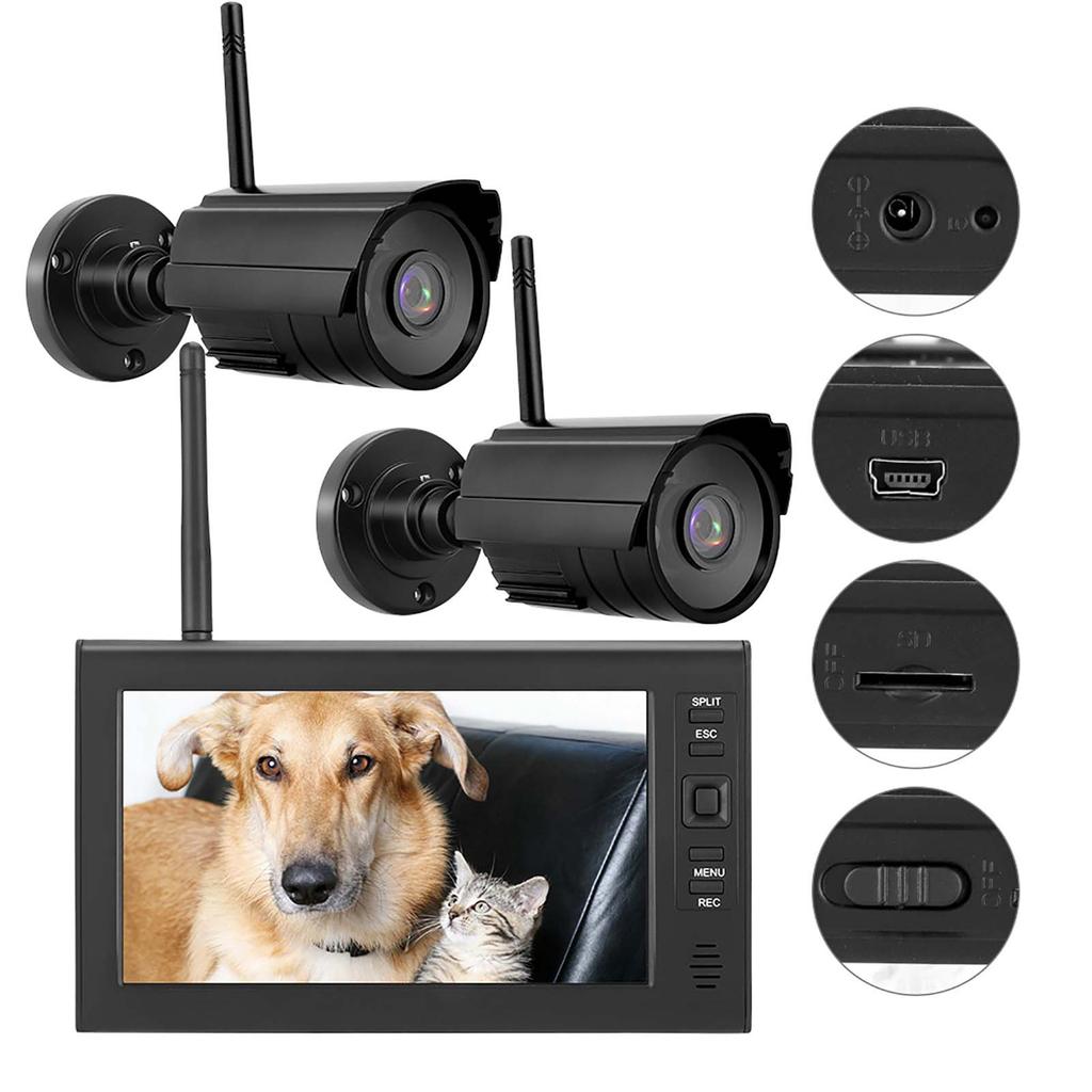 7-дюймовый ЖК-дисплей Беспроводная 4-канальная система мониторинга безопасности Дисплей+Камера 2 шт. ИК-камеры Карта памяти
