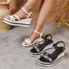Women's Wide Width Roman Sandals, Pearl Embellished Platform Buckle Slides, Wholesale Summer Shoes for Women