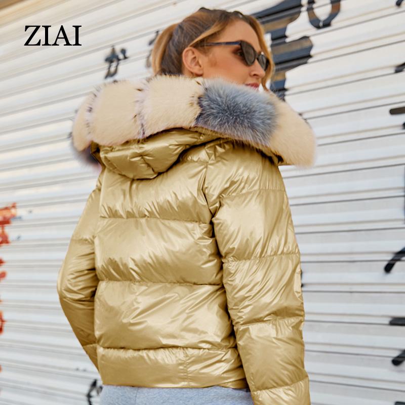 Парка Ziai с коротким меховым воротником и капюшоном, пуховое зимнее женское пальто с пузырьками