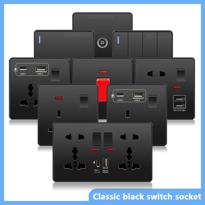 Универсальная черная USB Type-C 18 Вт интеллектуальная розетка для быстрой зарядки с двойной 5-контактной вилкой, настенный выключатель света UK Electrical Internationala