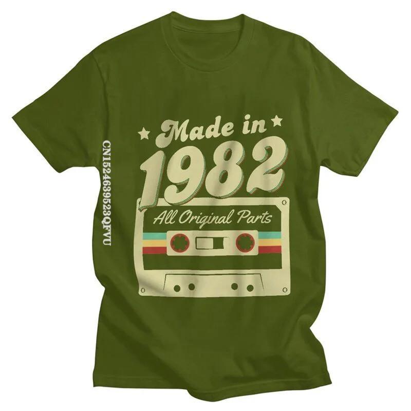 Mens Graphic Print Cotton T-Shirt 1982 Born Streetwear Tee Casual Short Sleeve