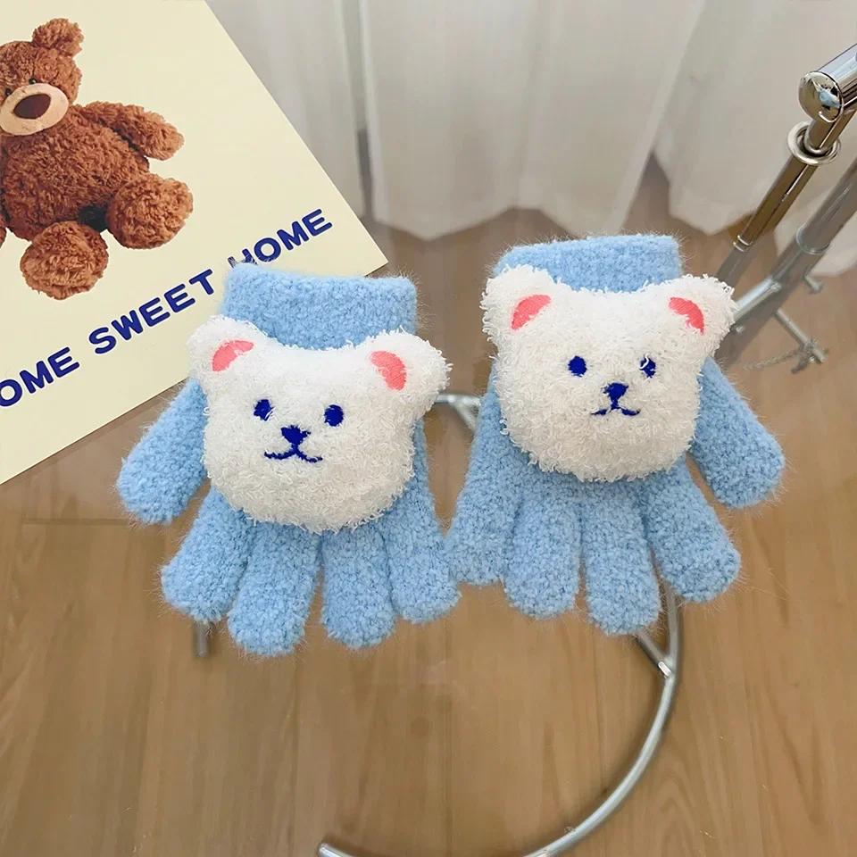 1 Pair Warm Otudoor Kids Glove for Boy Girl 3D Cute Cartoon Bear Glove for Toddler Sweet Autumn Winter Thicken Warm Baby Glove