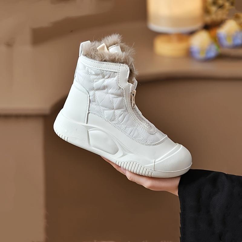 Новое поступление женских стеганых зимних сапог длиной до середины голени - водонепроницаемые, нескользящие, с утолщенной плюшевой подкладкой, застежкой-молнией, круглым носком, плоским каблуком