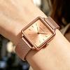 Hannah Martin Top Brand Quartz Watch Women Rose Gold Watch 28.5mm Square Stainless Steel Mesh AAA Japanese Movement Ladies Watch