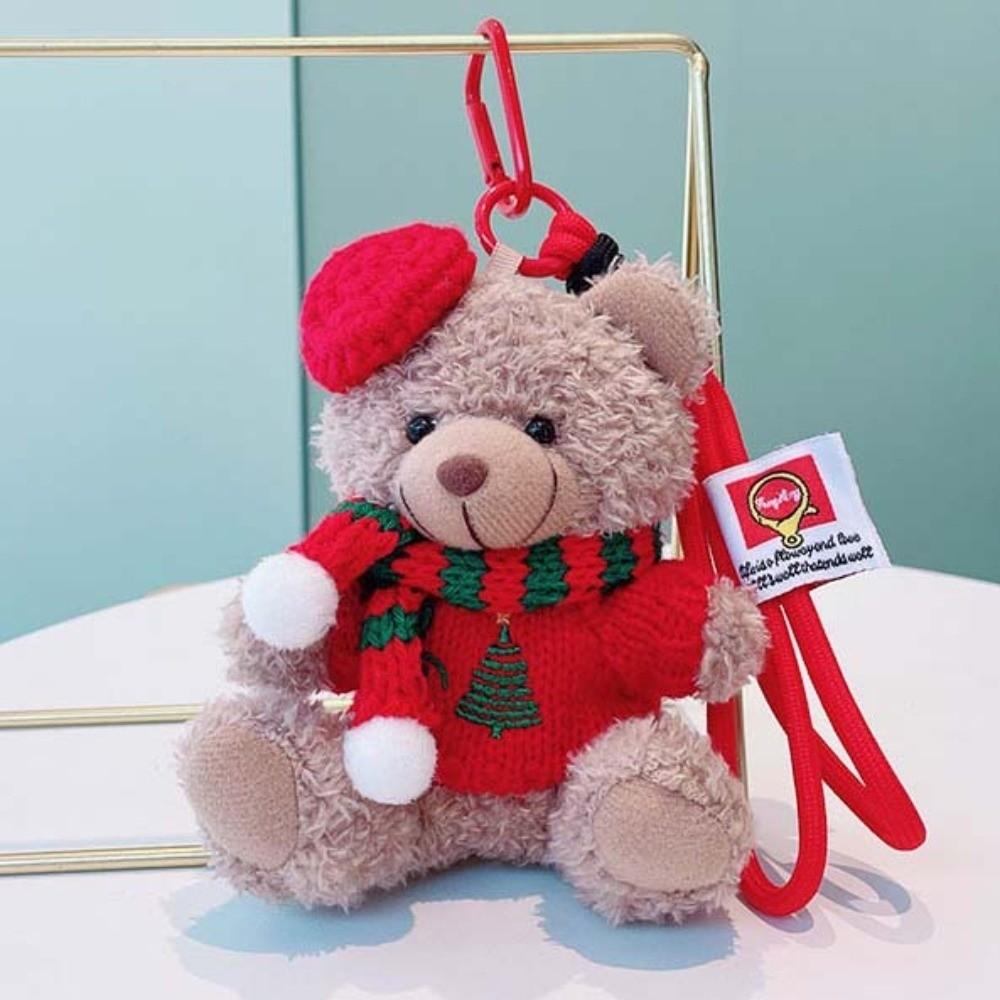 Red Beret Plush Bear Keychain Soft Plush Xmas Tree Bauble Cartoon Bag Charm Festival Gathering