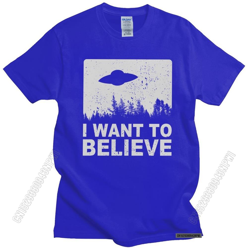 Stylish The X Files I Want To Believe Tshirt Crew Neck O-Neck Cotton T-Shirt Alien UFO Area 51 Tee Shirt Apparel Merch Unisex