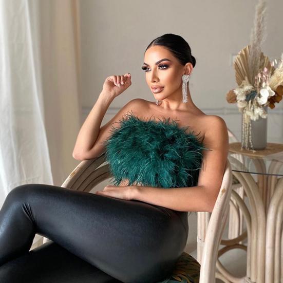 Вечерний укороченный топ, сексуальный пушистый прикосновение кожи, женская камзол без рукавов с открытыми плечами, ночная праздничная одежда