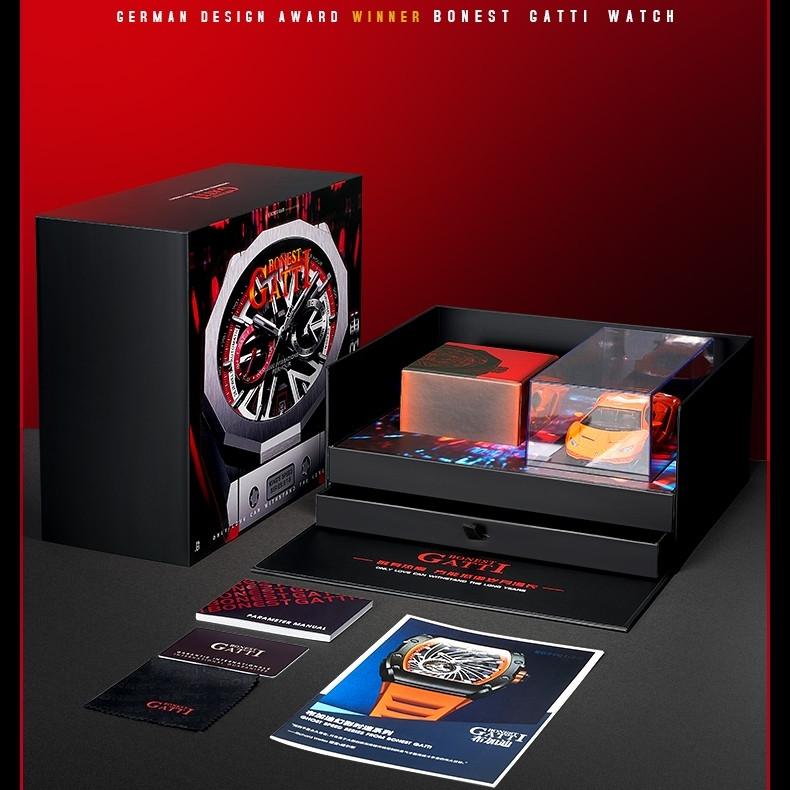 Bonest Gatti Watches Men's Casual Round Hollowed-out Spiral Tourbillon Mechanical Watch