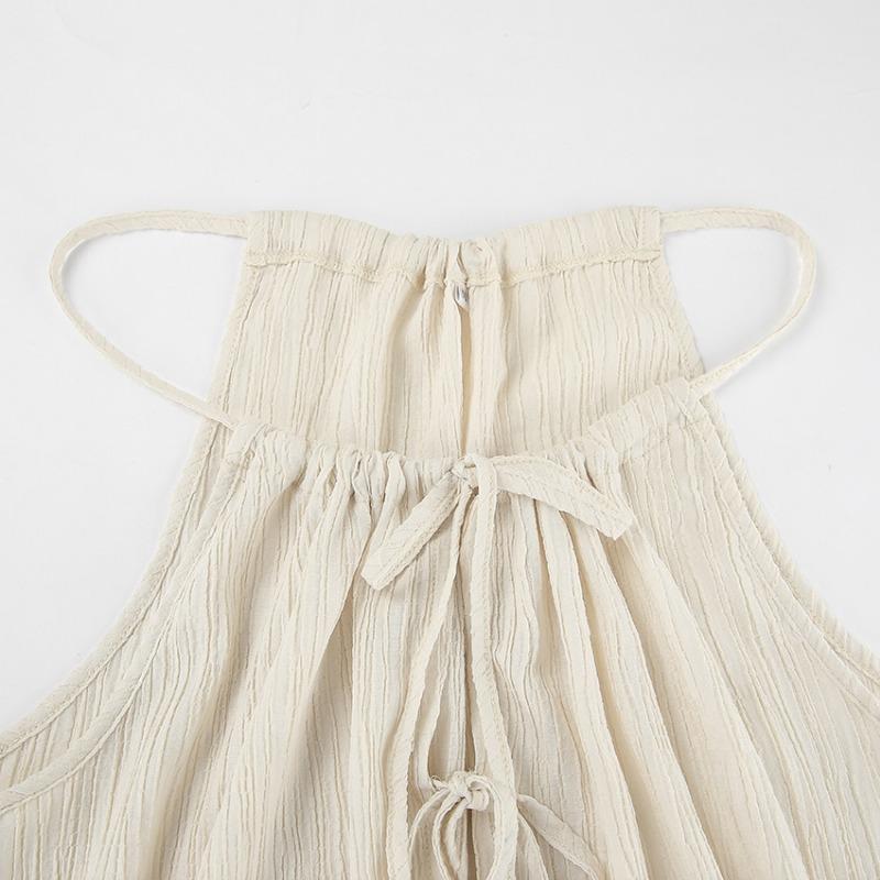 Retro Solid Color Round Neck Lace Up Sleeveless Top Sets Elegant High Waist Loose Wide Leg Pants Suit 2025 Summer Lady High Street Outfits