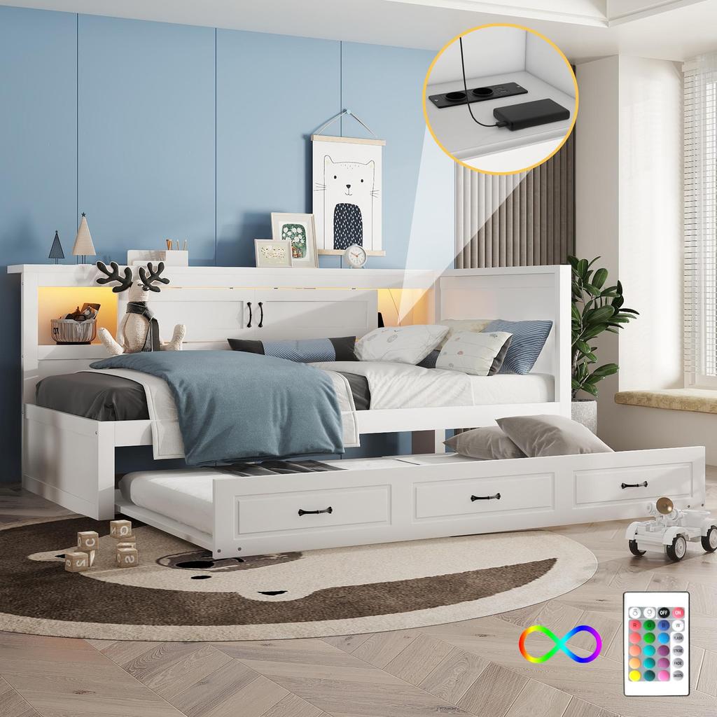Диван-кровать Flieks 90x200 Выдвижная кушетка со светодиодной подсветкой, местом для хранения, розеткой + USB