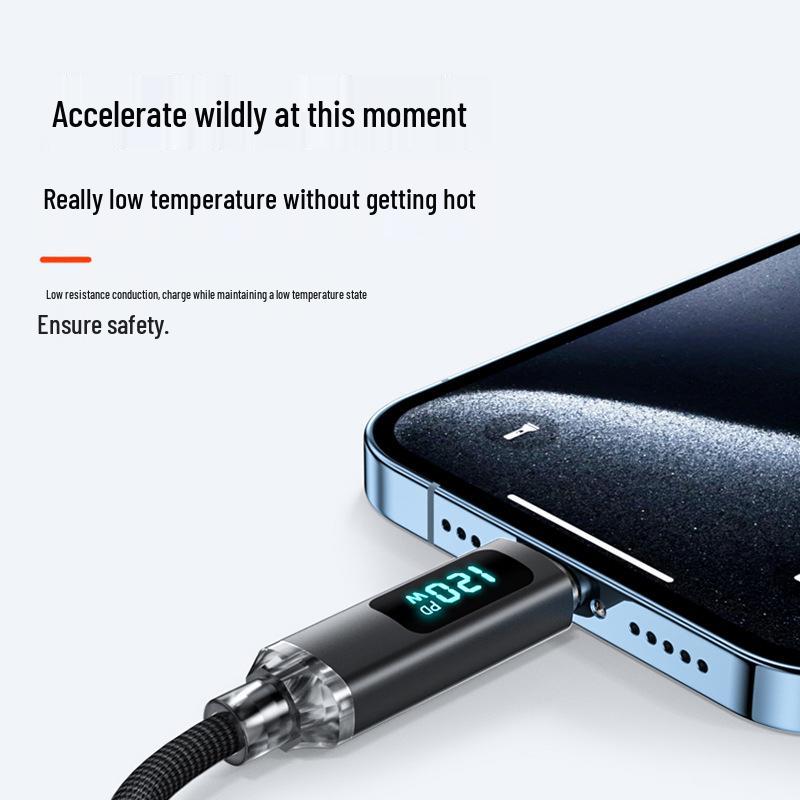 Crystal Shine 120 Вт Быстрая зарядка Двойной USB-C Кабель для Apple 15/16 и Huawei Автомобильные Зарядные устройства с Цифровым Дисплеем