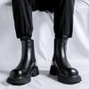 Men Luxury Fashion Chelsea Boots Black Original Leather Shoes Party Cowboy Platform Boot Handsome Motorcycle Chunky Botas Hombre