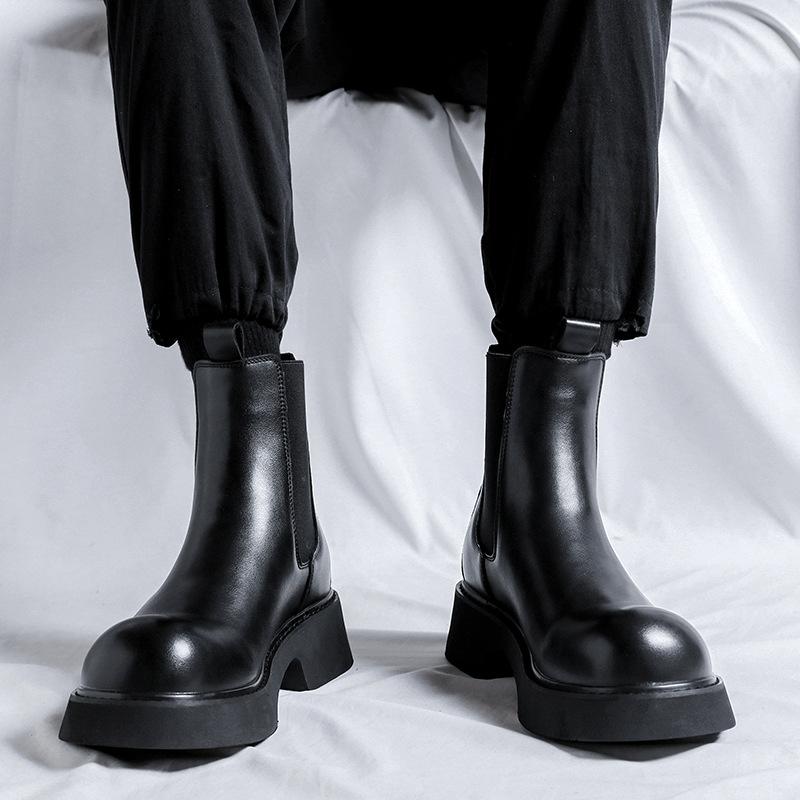 Men Luxury Fashion Chelsea Boots Black Original Leather Shoes Party Cowboy Platform Boot Handsome Motorcycle Chunky Botas Hombre