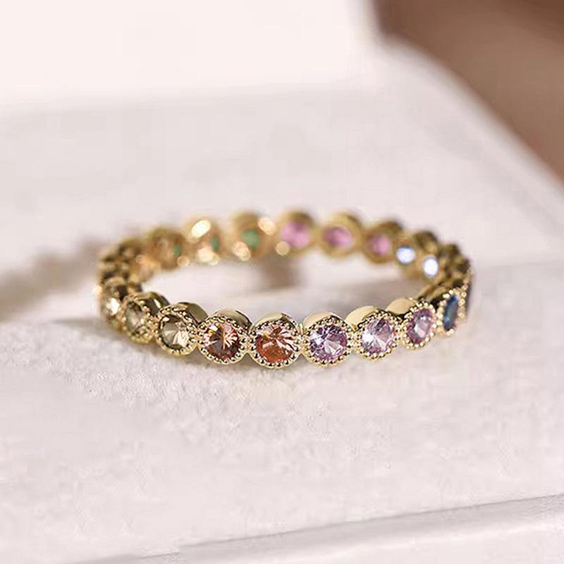 Cao Shi Elegant Zircon-Studded Colorful Ring for Women - Simple, Sweet, and Exquisite Jewelry.
