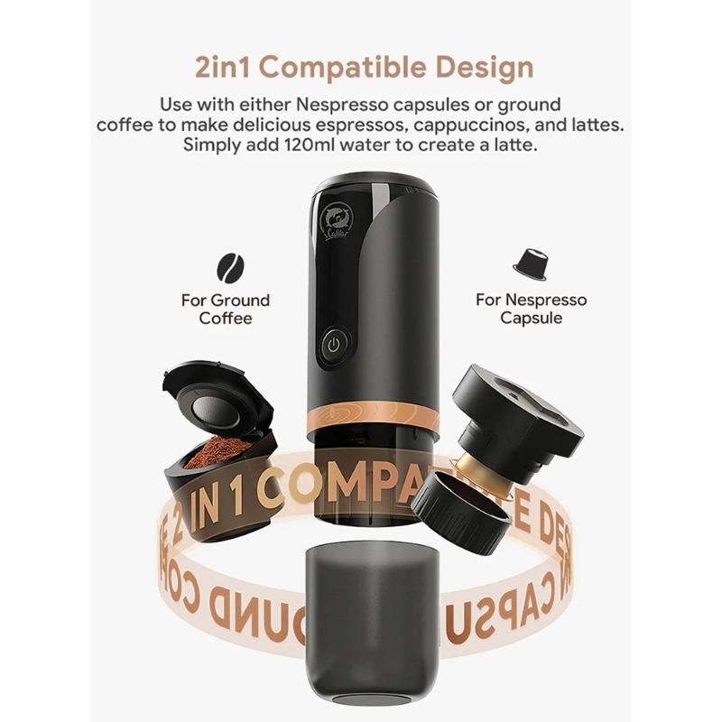 120ml Capsule Coffee Machine USB Charging Stainless Steel Express Coffee Maker Portable Mini Automatic Cleaning for Home Office