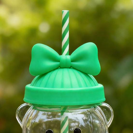 Teddy Bear Glass Sippy Cup with Straw BPA-Free 580ml Large Capacity Glass Tumbler for Cold Drinks Homemade Beverage Container