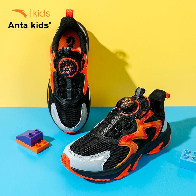 Anta Кроссовки для бега Kids Running Series с вращающейся пряжкой, нескользящие, износостойкие, с низким верхом, детские кроссовки, черные, серые, оранжевые 312335578H-2