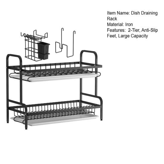 Dish Draining Rack 2-Tier Anti-Slip Feet Holds 17 Plates 18 Bowls Glasses