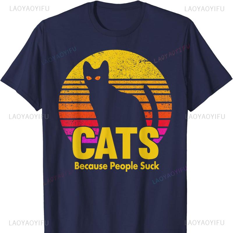 Cats Because People Suck Funny Cat T-Shirt Harajuku Vintage Women Clothing Goth Funny Outdoors High Quality Cotton Short-sleev