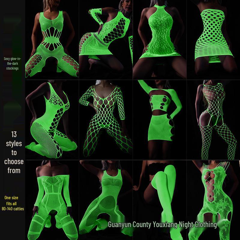 Светящийся в темноте бодистокки из сетки плюс сайз с люминесцентным бандо и носками