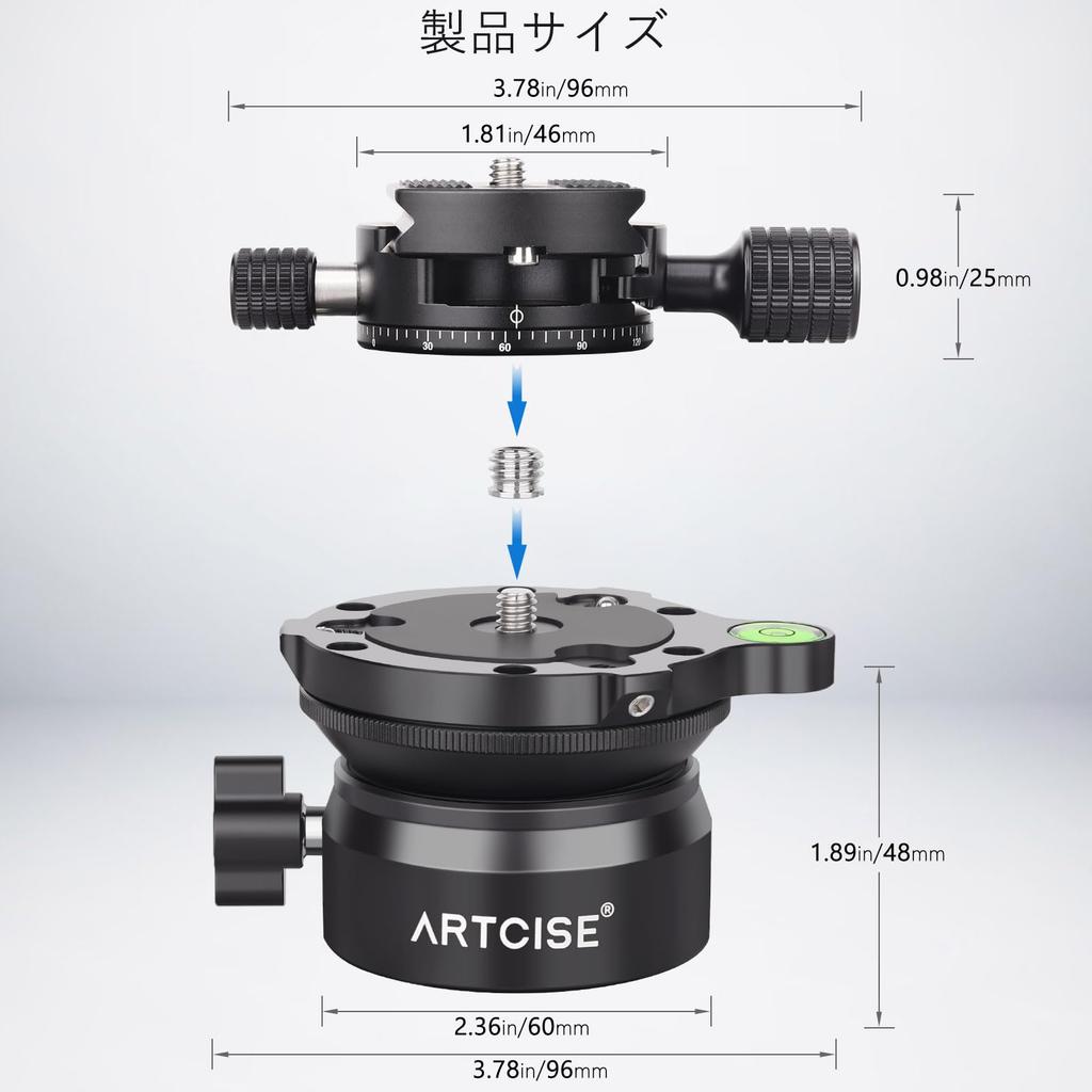 ARTCISE Leveling Base Tripod Horizontal Head Panoramic Pan Kit Aluminum Alloy Fast Level Adjustment Tripod Head Tilt Range Panoramic Photography Plate