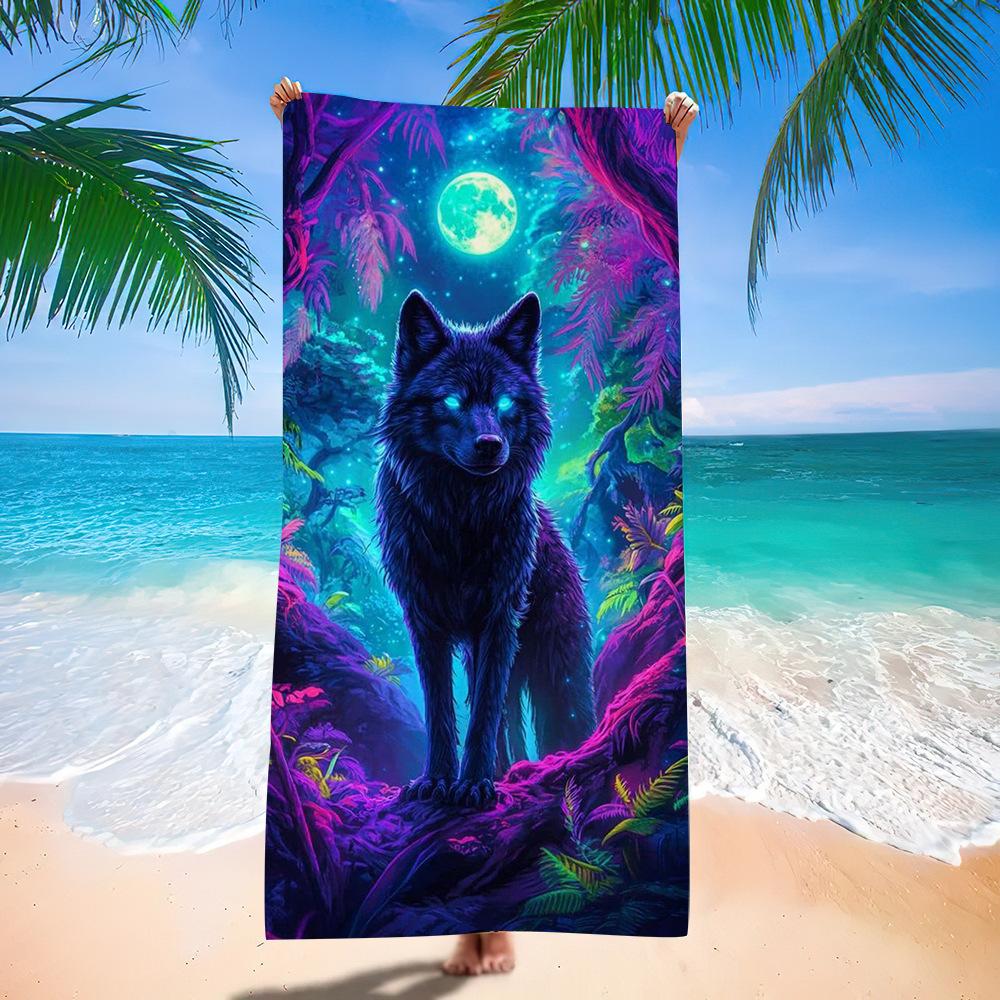 Wolf Beach Towel Class A European And American Microfiber Bath Towel Adult Men And Women Summer Printed Towel